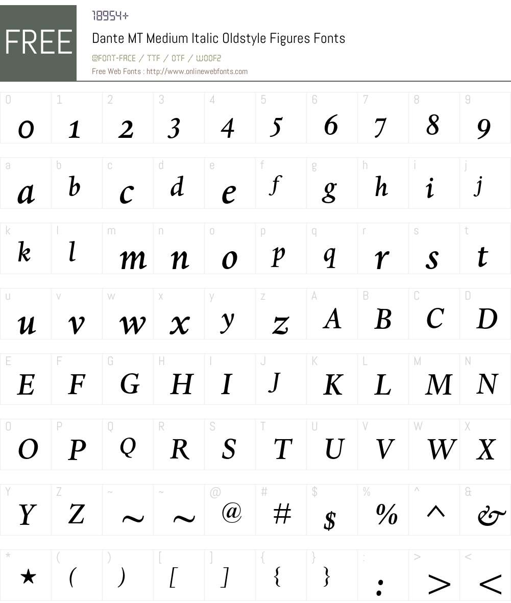 Dante MT Font Screenshots