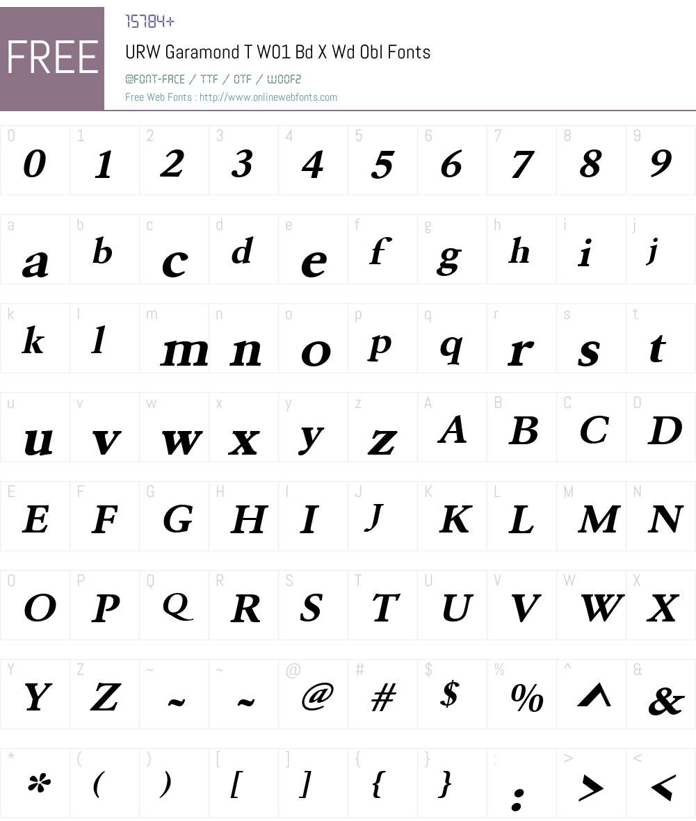 URWGaramondTW01-BdXWdObl Font Screenshots