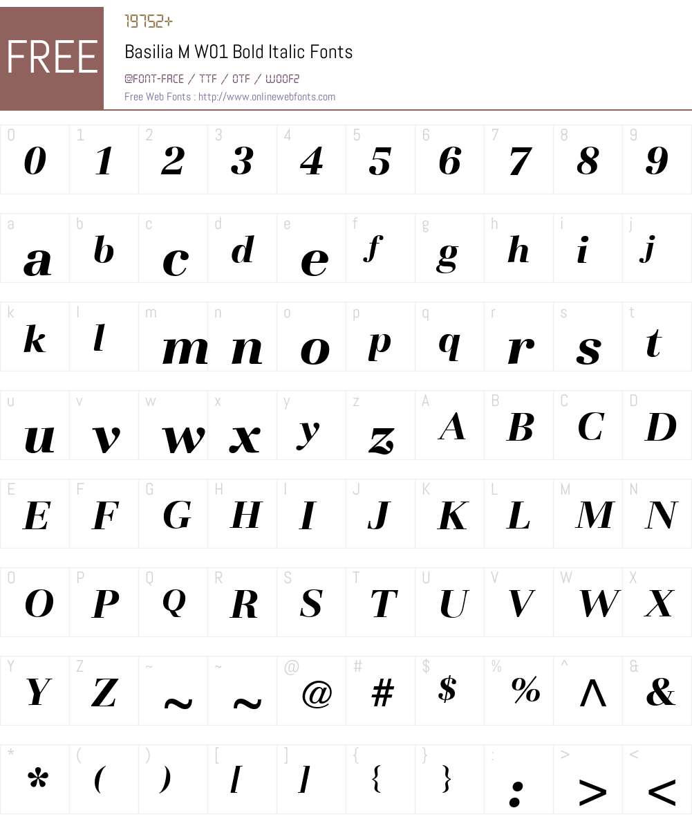 BasiliaMW01-BoldItalic Font Screenshots