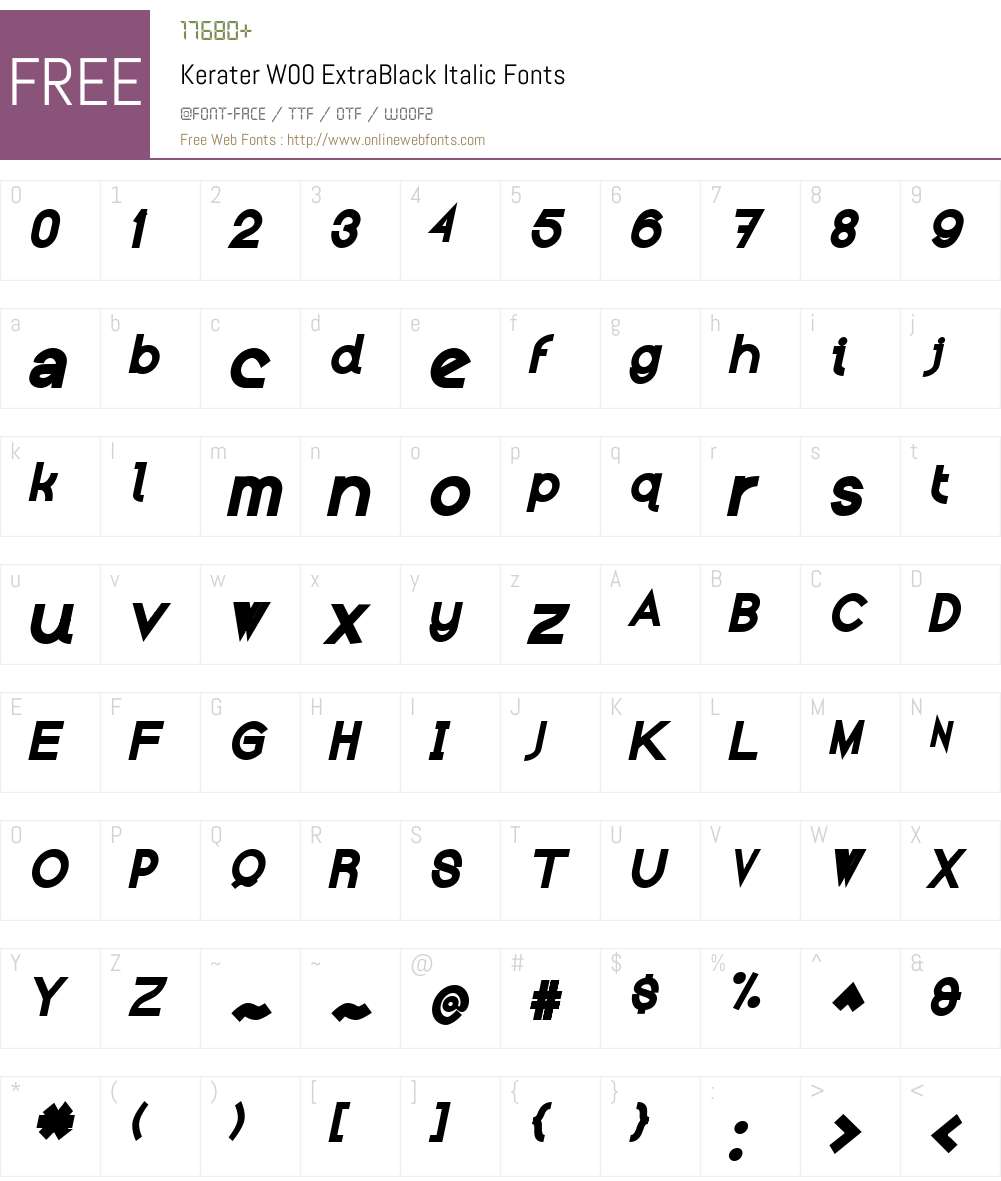 KeraterW00-ExtraBlackItalic Font Screenshots