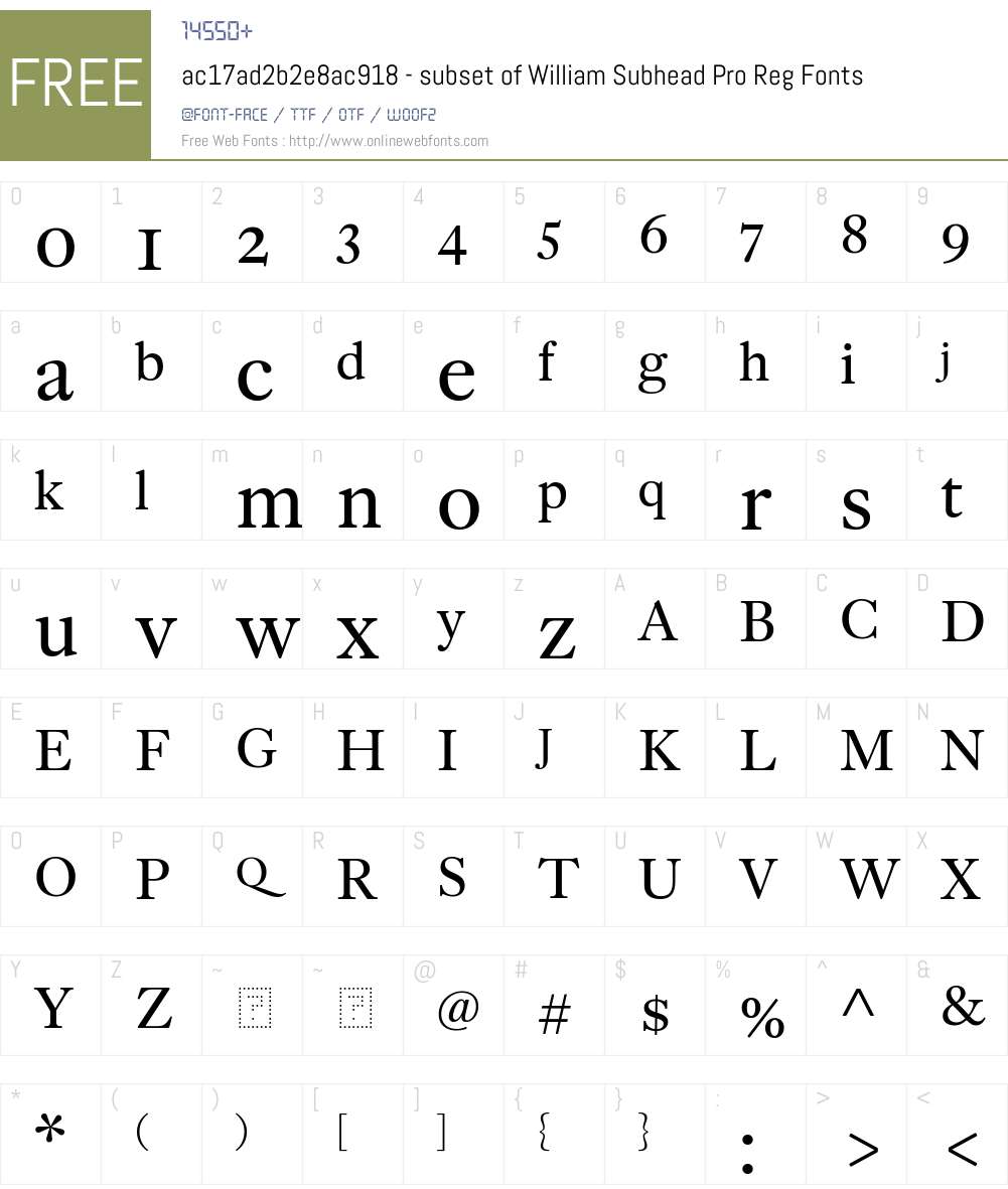 ac17ad2b2e8ac918 - subset of William Subhead Pro Reg Font Screenshots