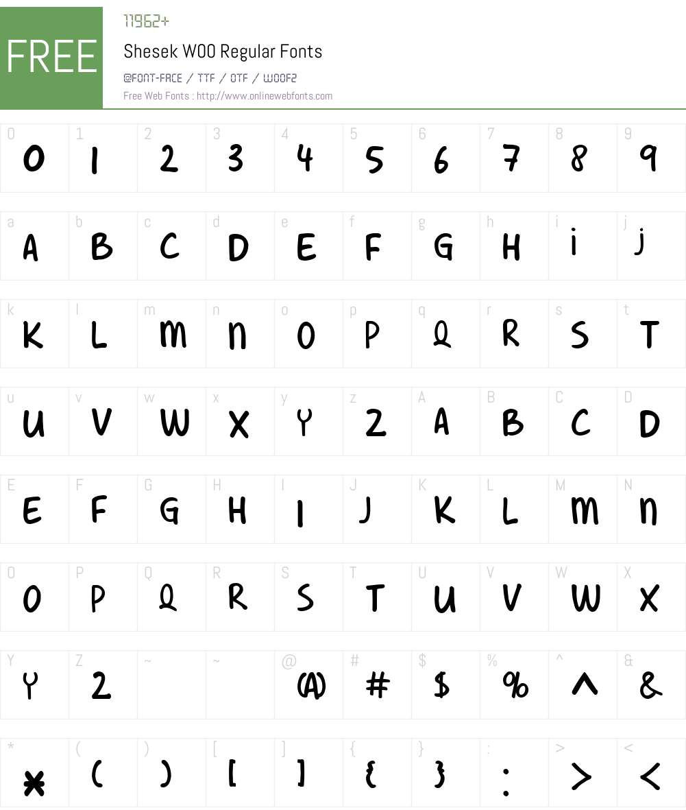 ShesekW00-Regular Font Screenshots