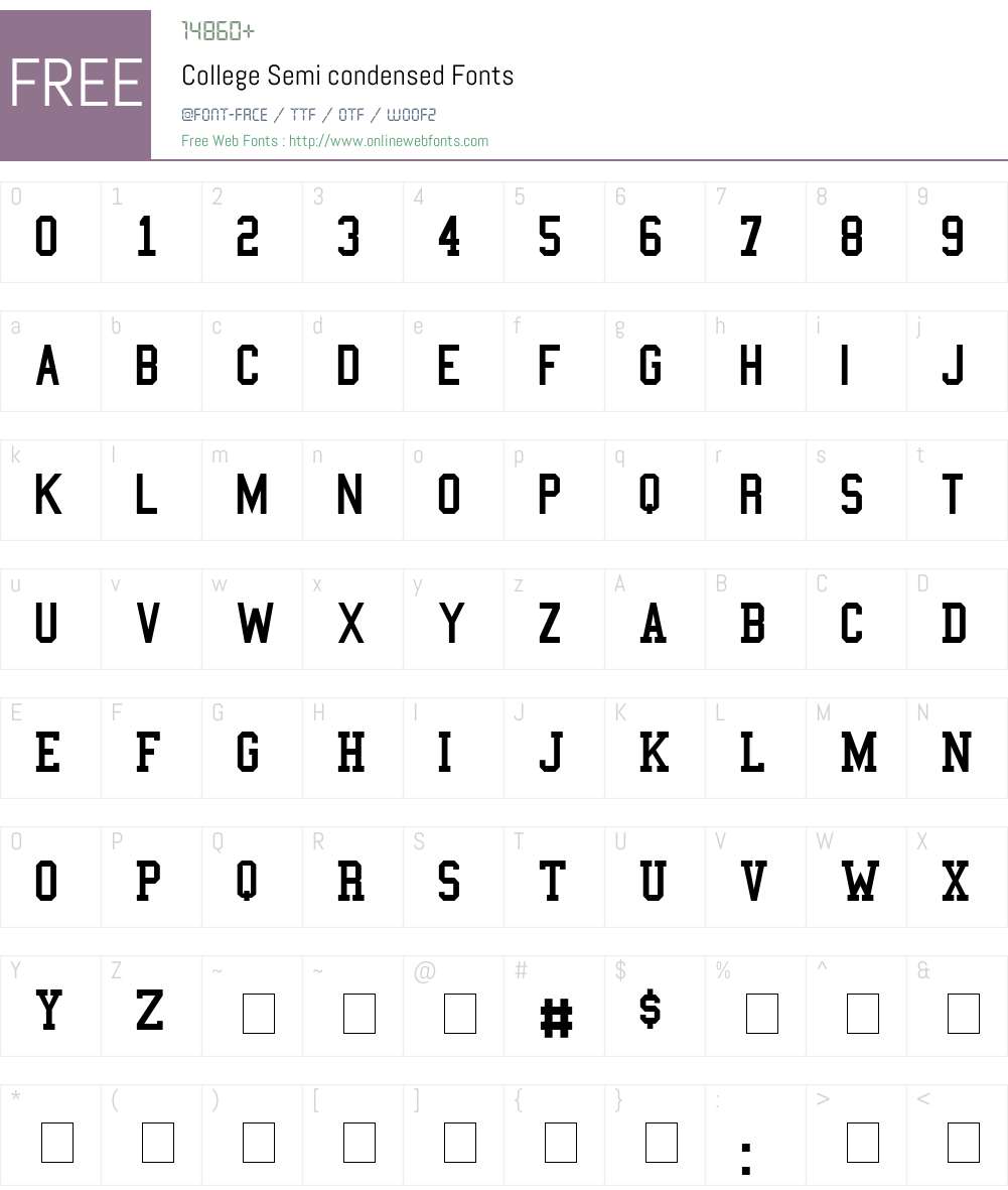 College Semi-condensed Font Screenshots