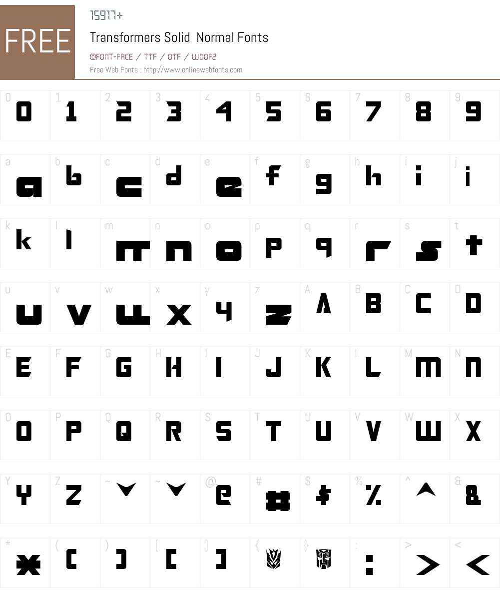 Transformers Solid Font Screenshots