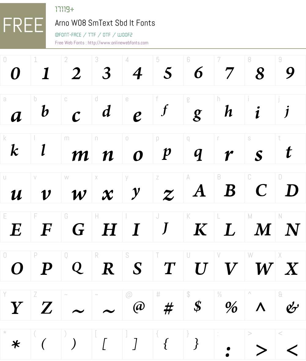 ArnoW08-SmTextSbdIt Font Screenshots