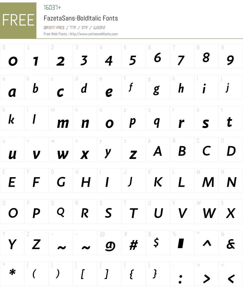 FazetaSans-BoldItalic Font Screenshots