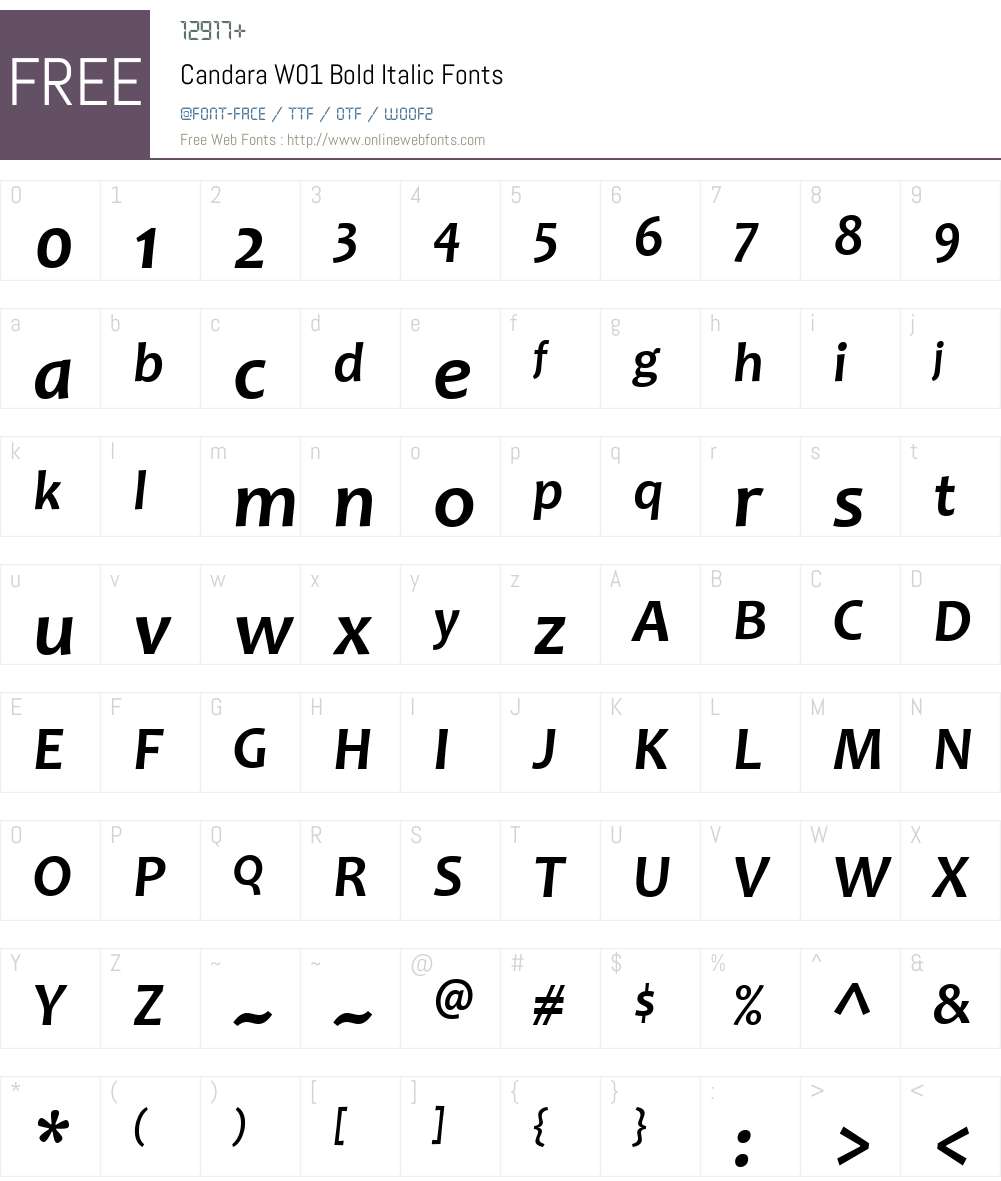 CandaraW01-BoldItalic Font Screenshots