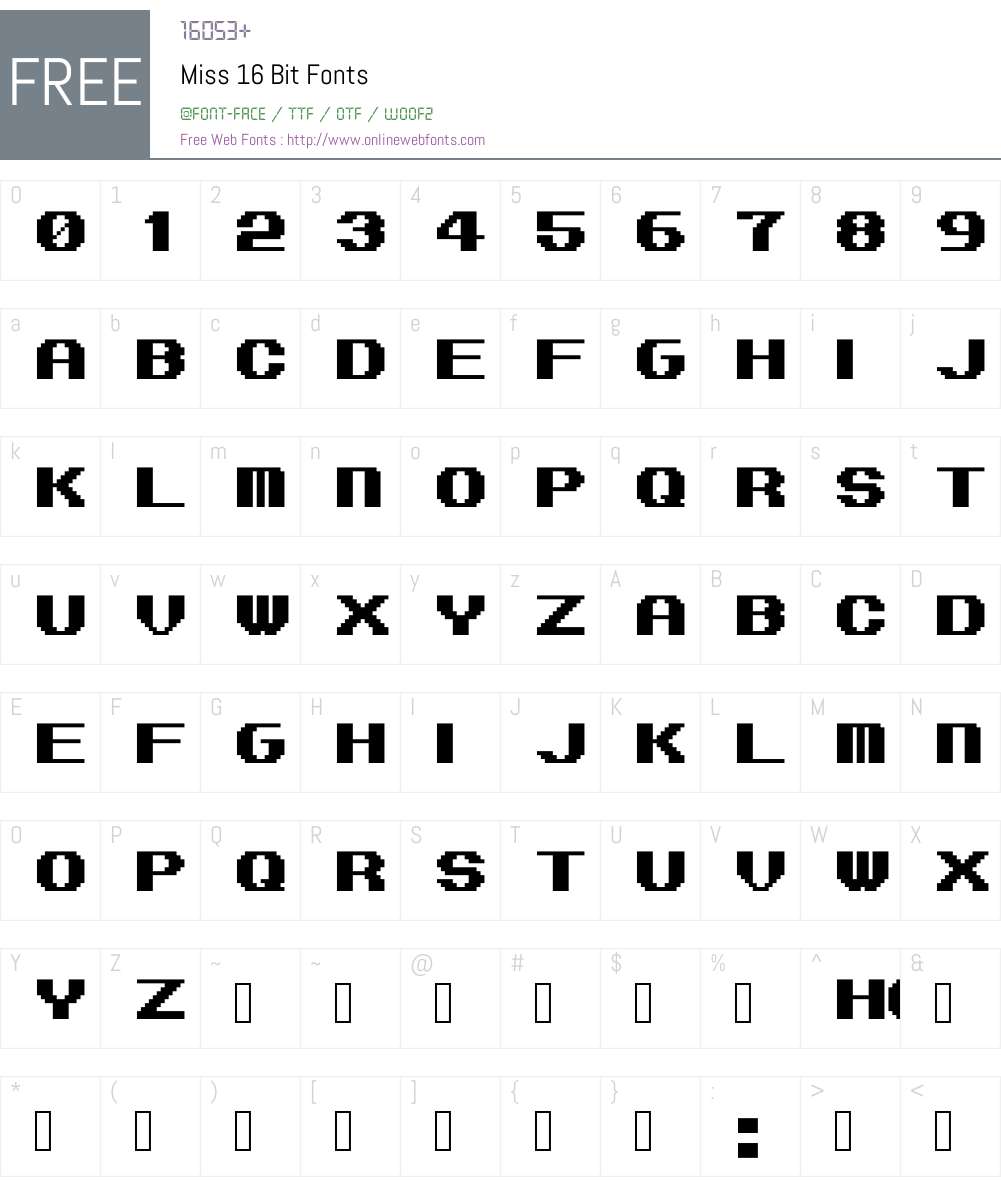 Miss 16 Bit 001.000 Fonts Free Download - OnlineWebFonts.COM