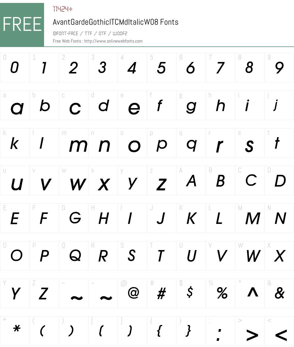 AvantGardeGothicITCMdItalicW08 Font Screenshots