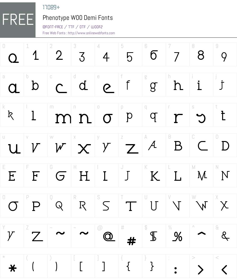 PhenotypeW00-Demi Font Screenshots