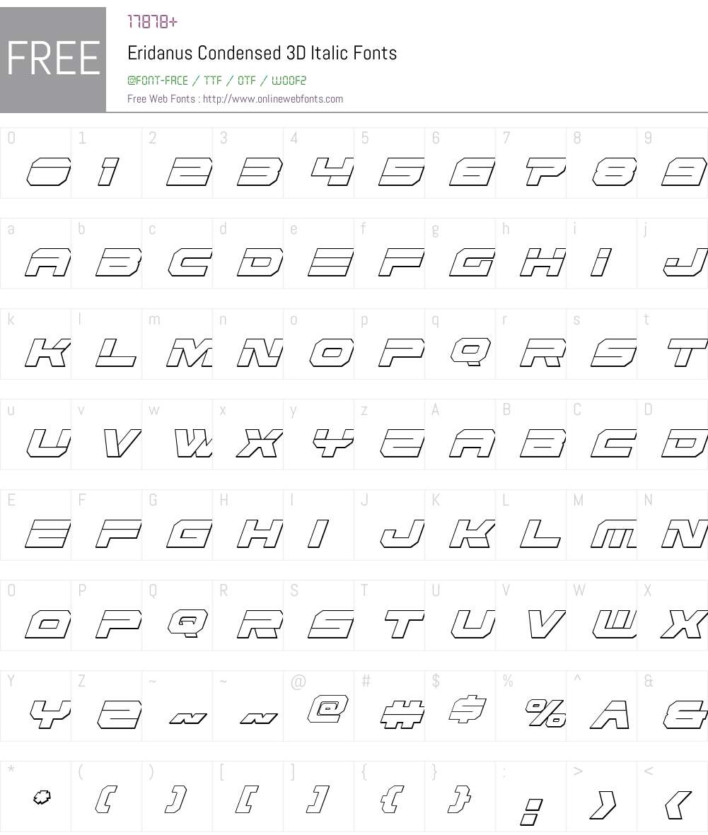 Eridanus Condensed 3D Italic Font Screenshots