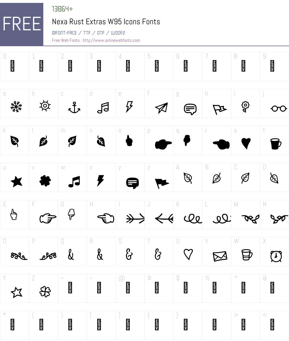 NexaRustExtrasW95-Icons Font Screenshots