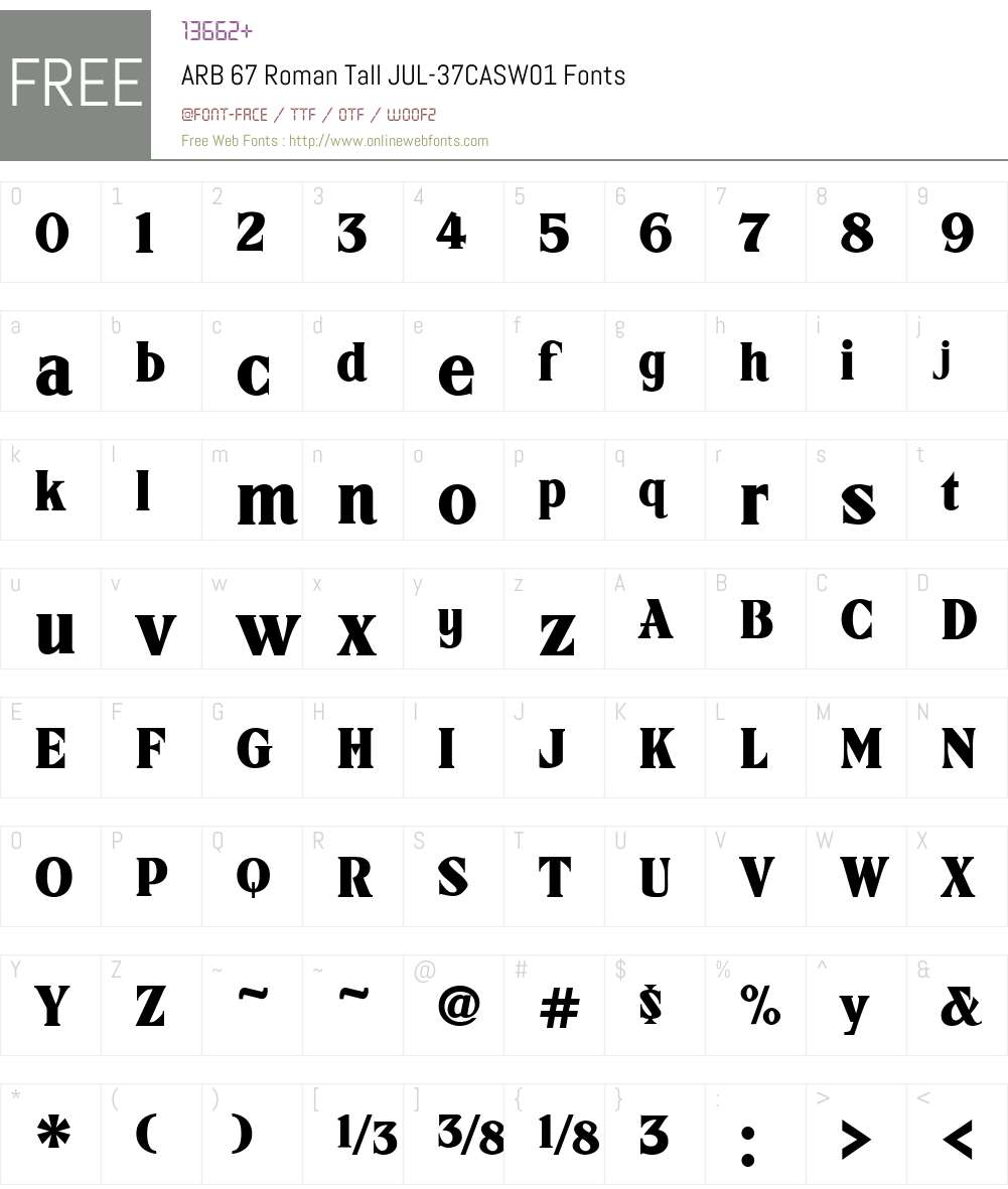 ARB67RomanTallJUL-37CASW01 Font Screenshots