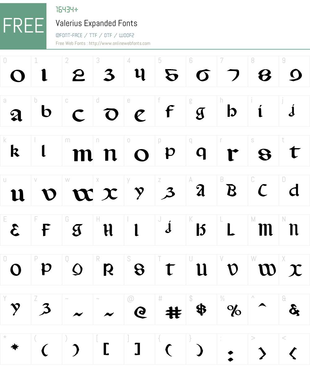 Valerius Expanded Font Screenshots