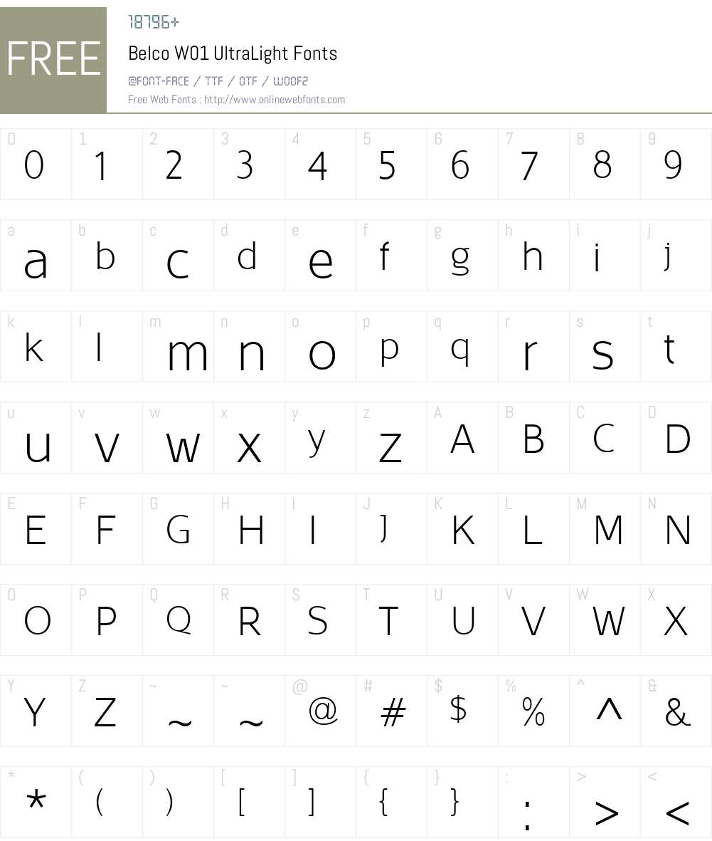 BelcoW01-UltraLight Font Screenshots