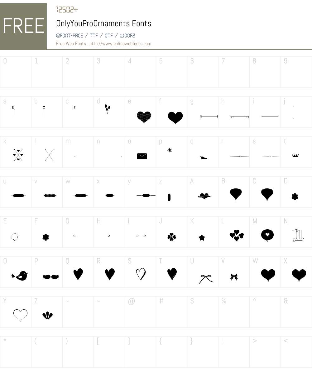 Only You Pro Ornaments Font Screenshots