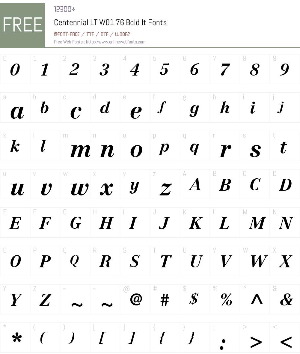 CentennialLTW01-76BoldIt Font Screenshots