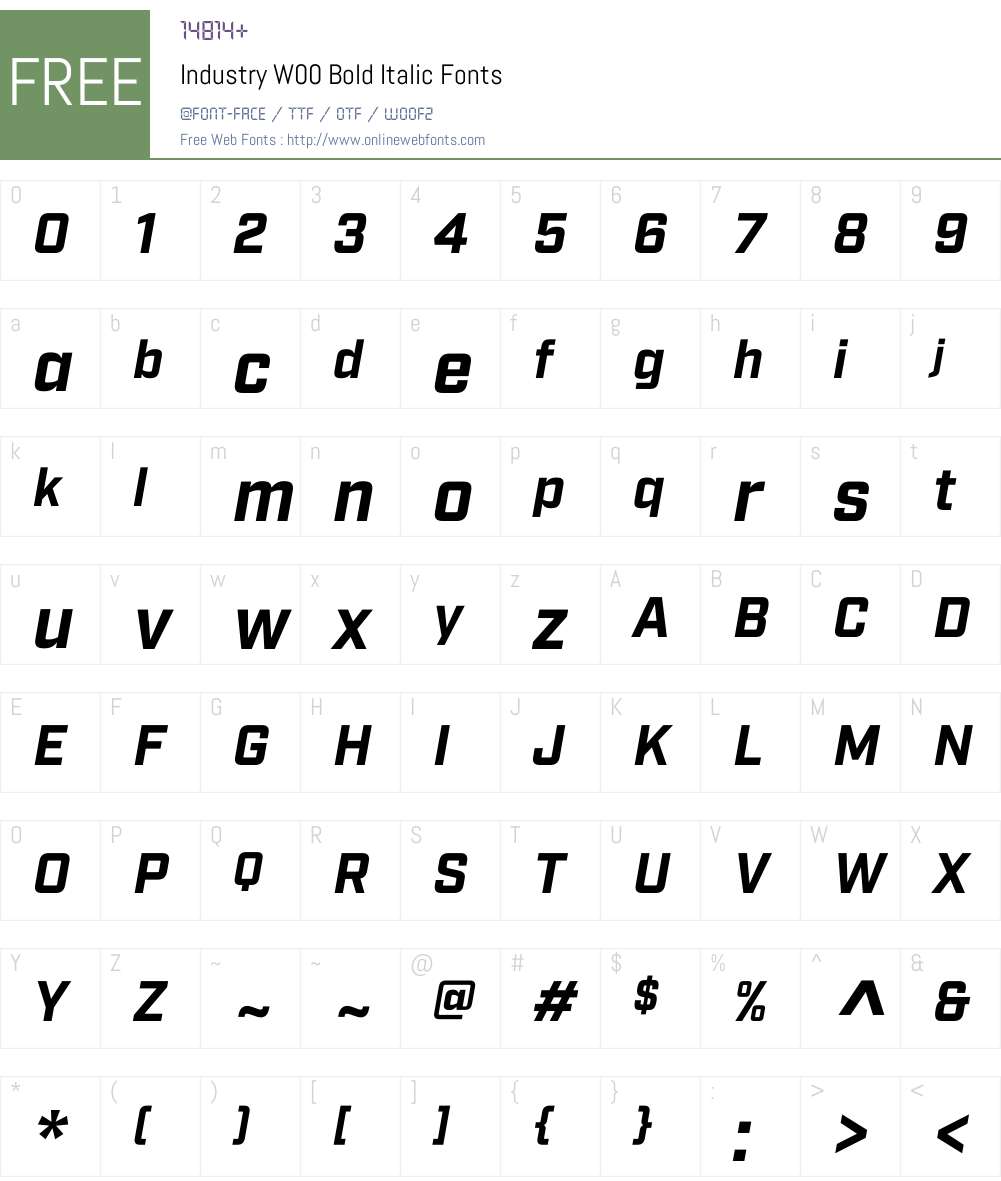 IndustryW00-BoldItalic Font Screenshots