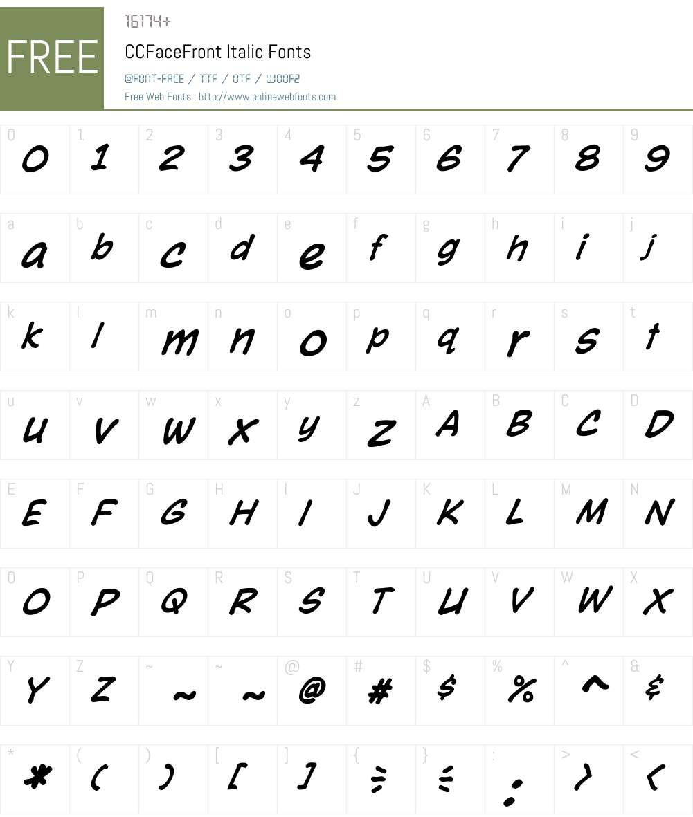 CCFaceFront-Italic Font Screenshots