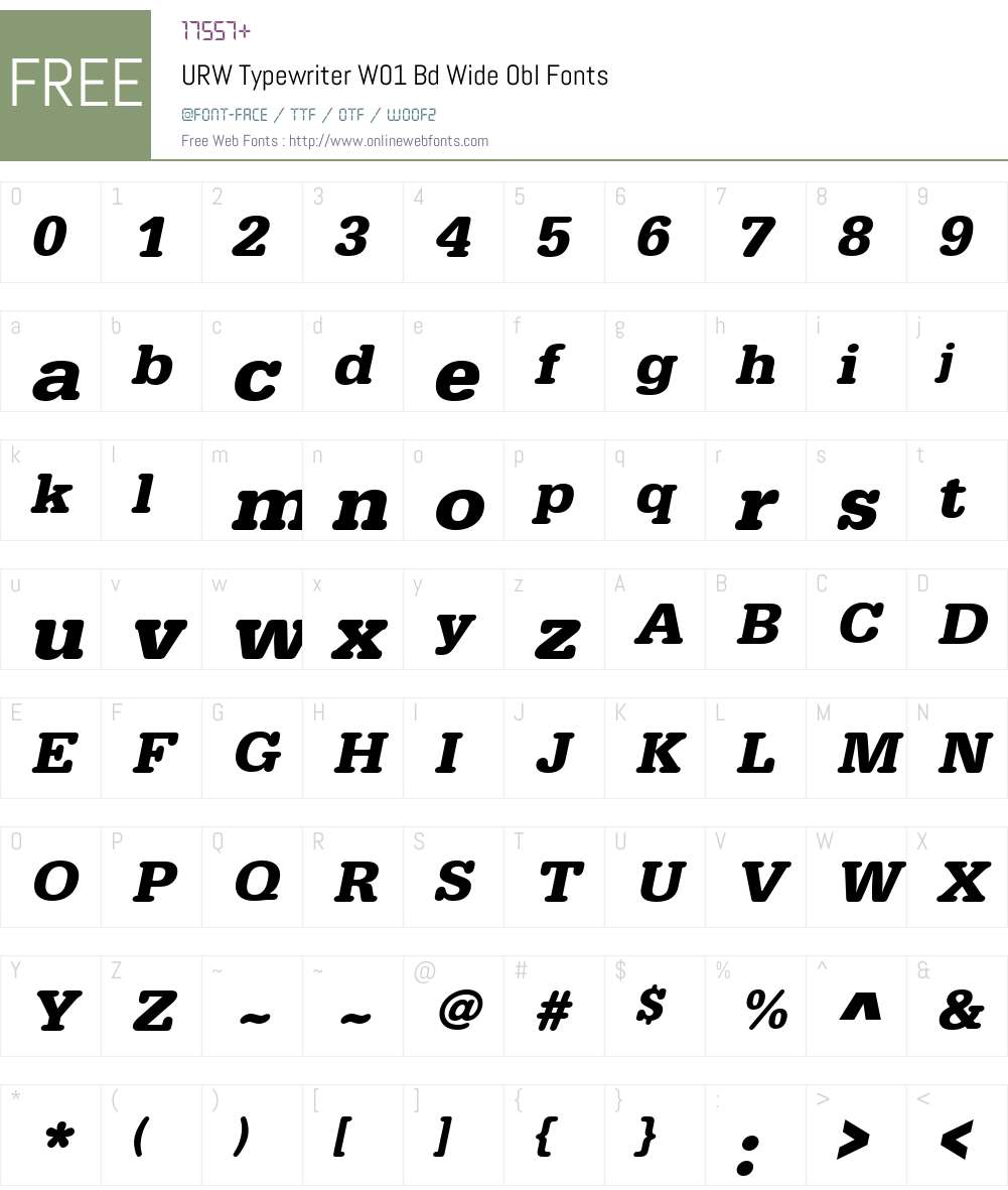 URWTypewriterW01-BdWideObl Font Screenshots