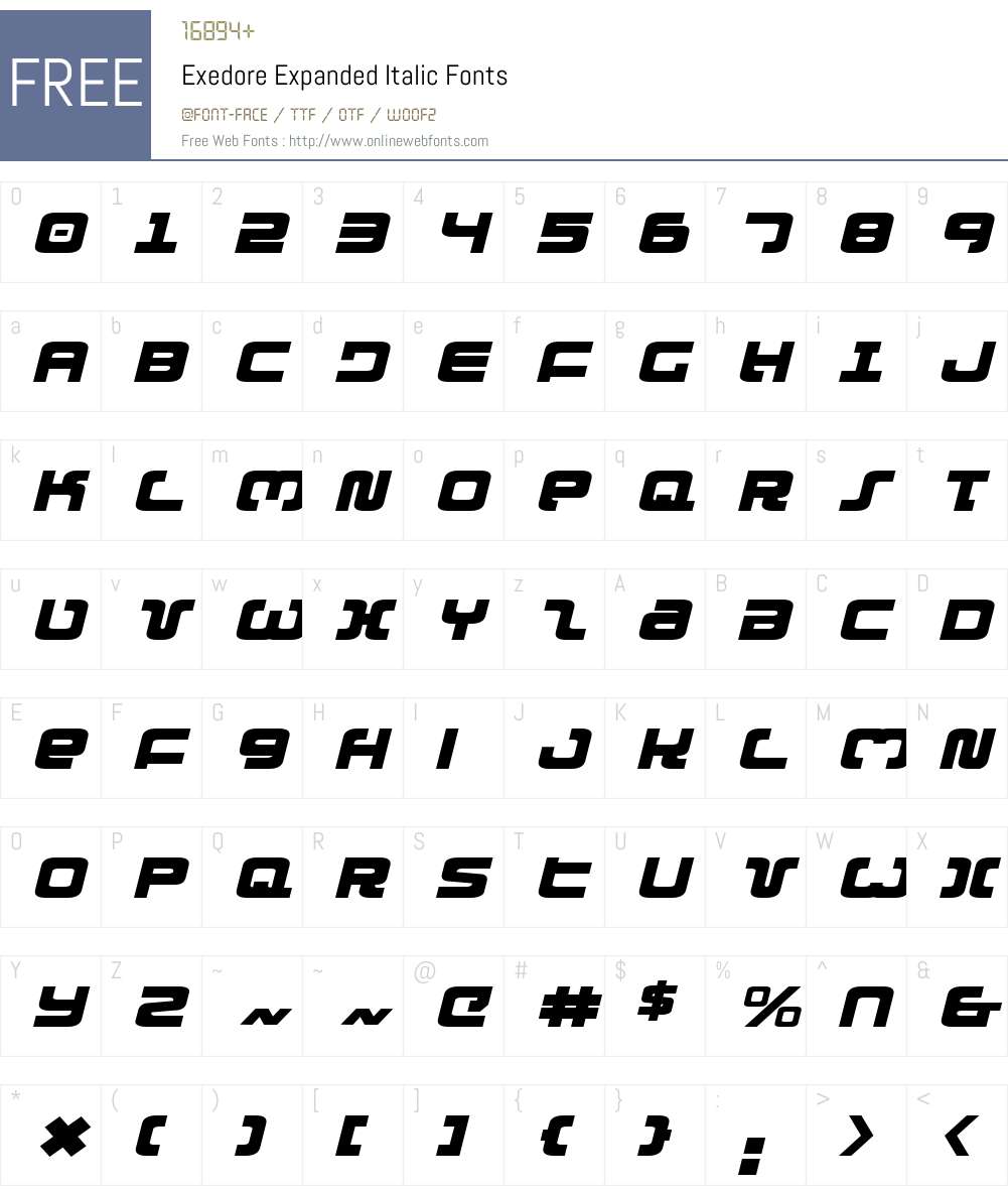 Exedore Expanded Italic Font Screenshots