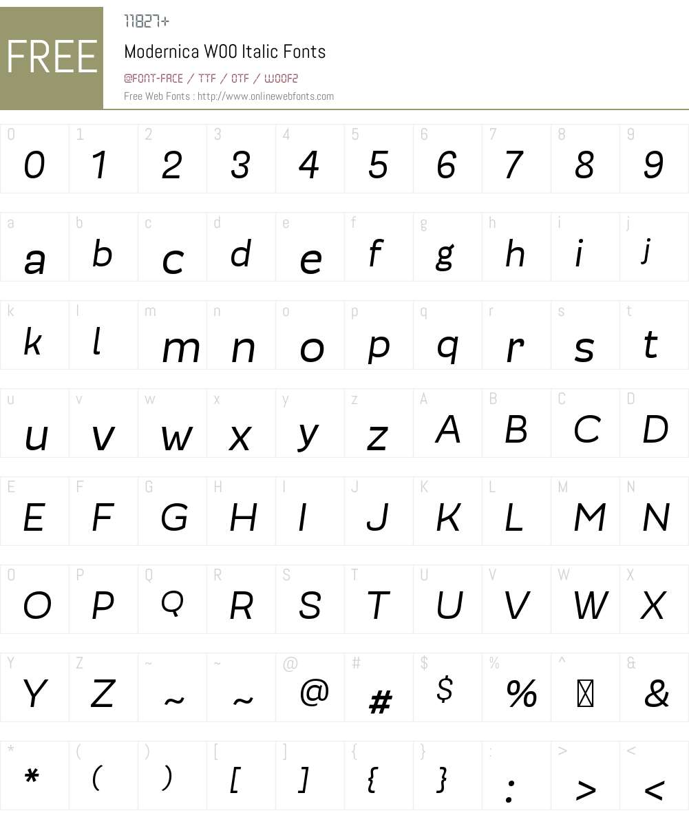 ModernicaW00-Italic Font Screenshots