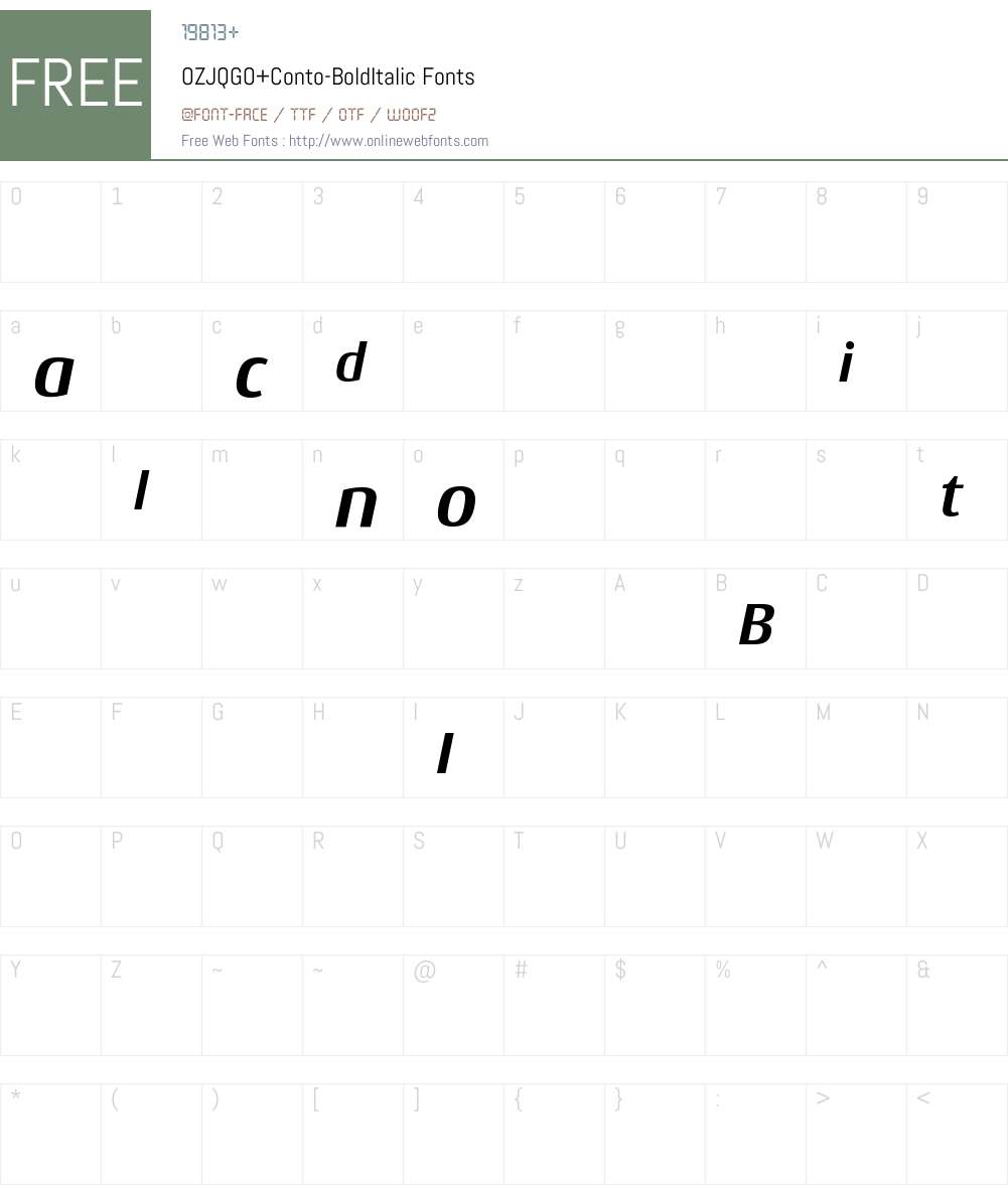 OZJQGO+Conto-BoldItalic Font Screenshots