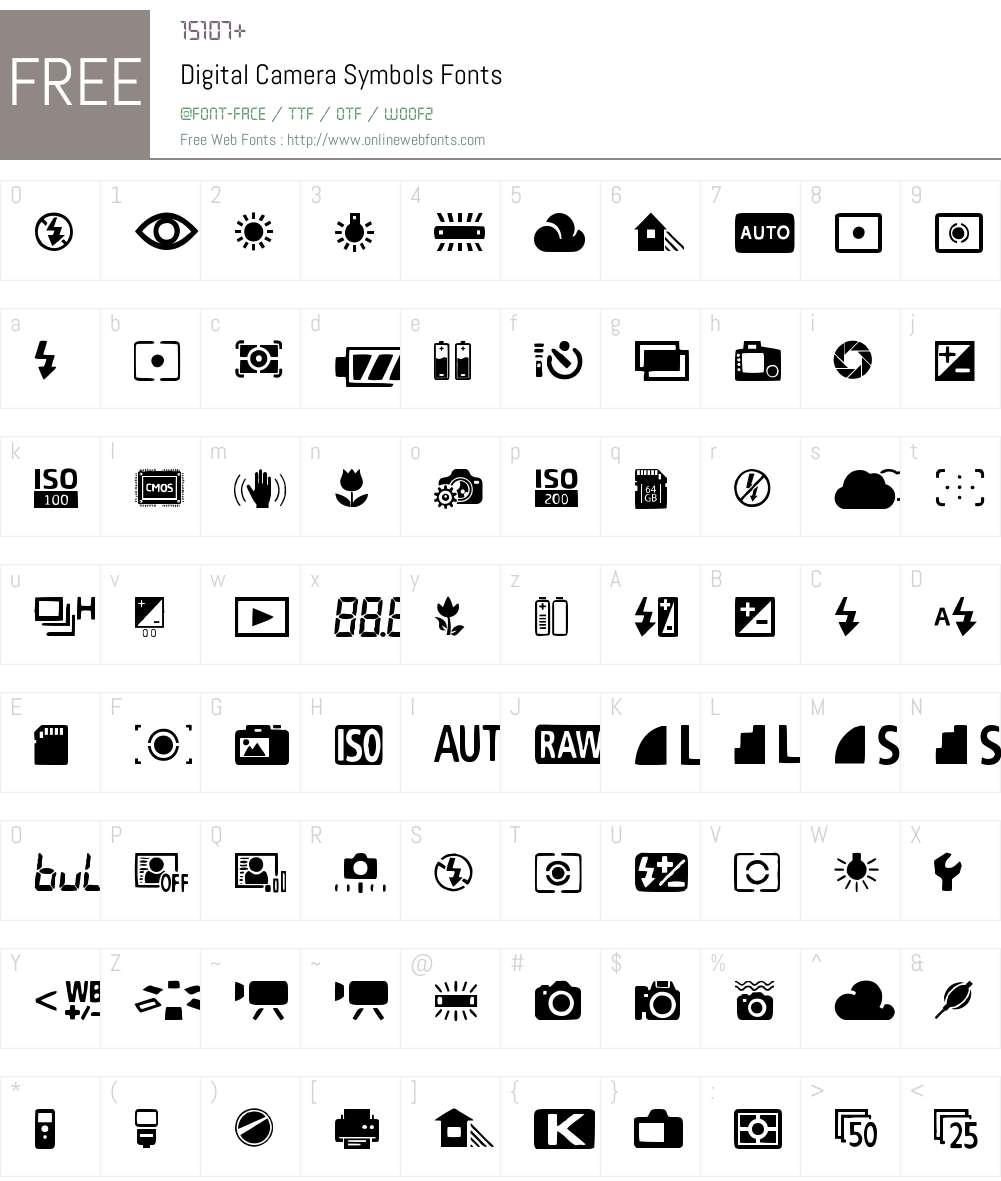 Digital Camera Symbols 1.00 March 8, 2015, initial release Fonts Free ...