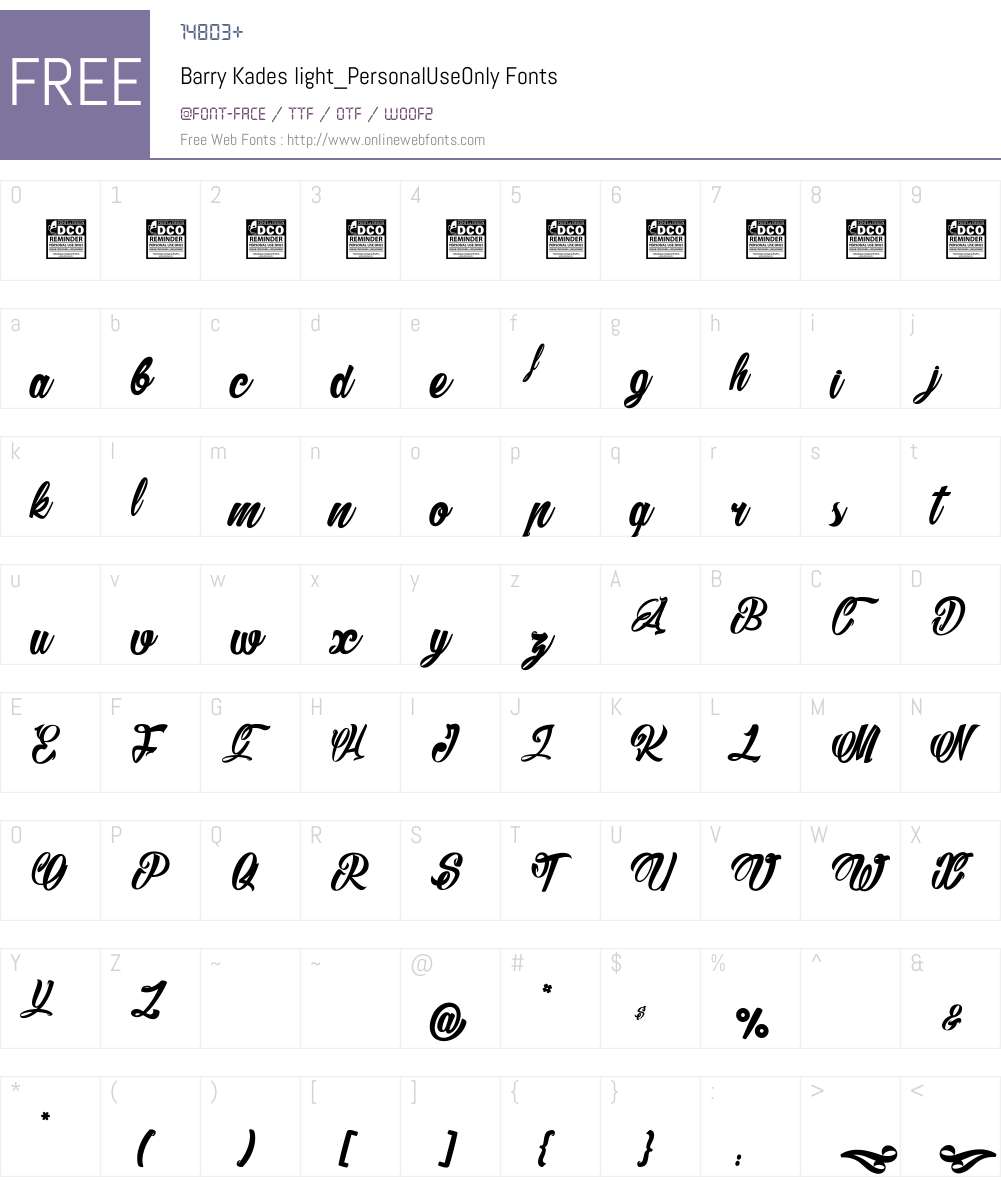 Barry Kades light_PersonalUseOnly Font Screenshots
