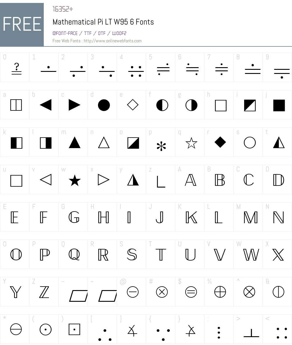 MathematicalPiLTW95-6 Font Screenshots