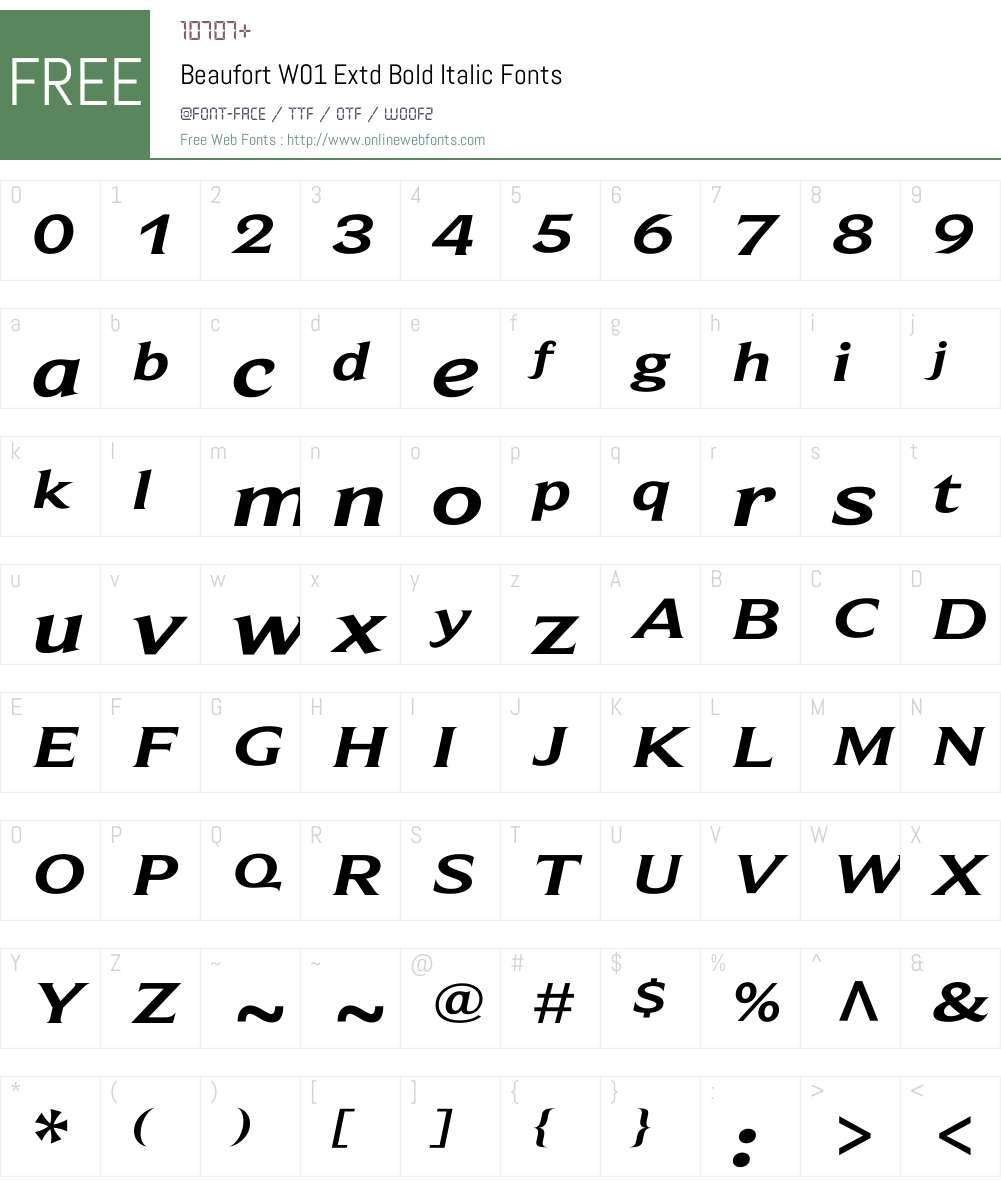 BeaufortW01-ExtdBoldItalic Font Screenshots