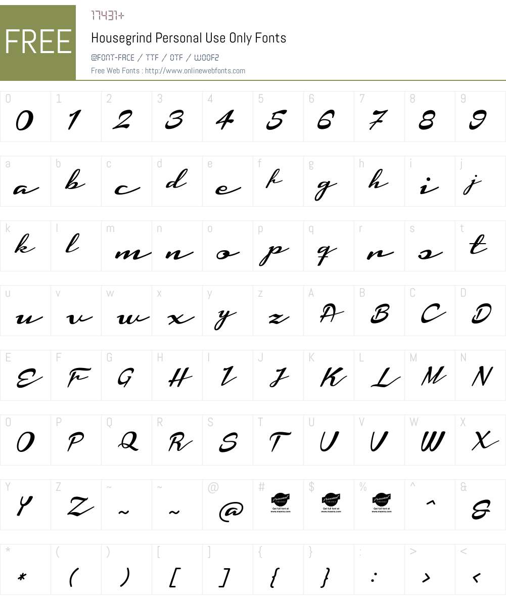 Housegrind Personal Use Only Font Screenshots