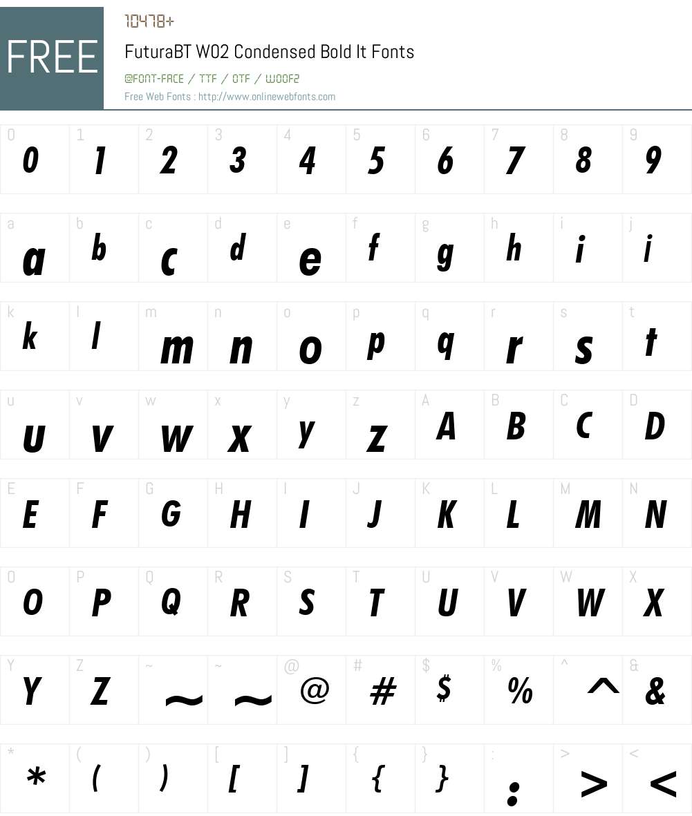 FuturaBTW02-CondensedBoldIt Font Screenshots