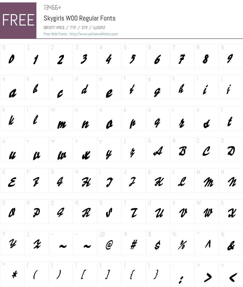 SkygirlsW00-Regular Font Screenshots