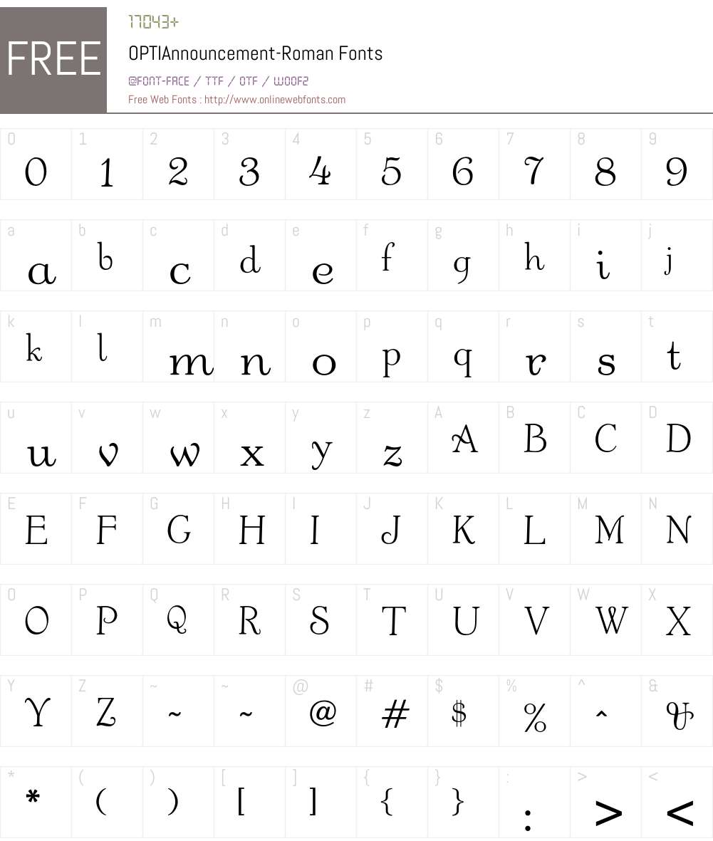 OPTIAnnouncement Font Screenshots
