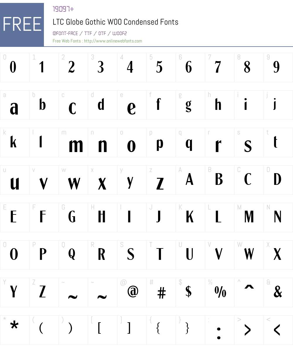 LTCGlobeGothicW00-Condensed Font Screenshots