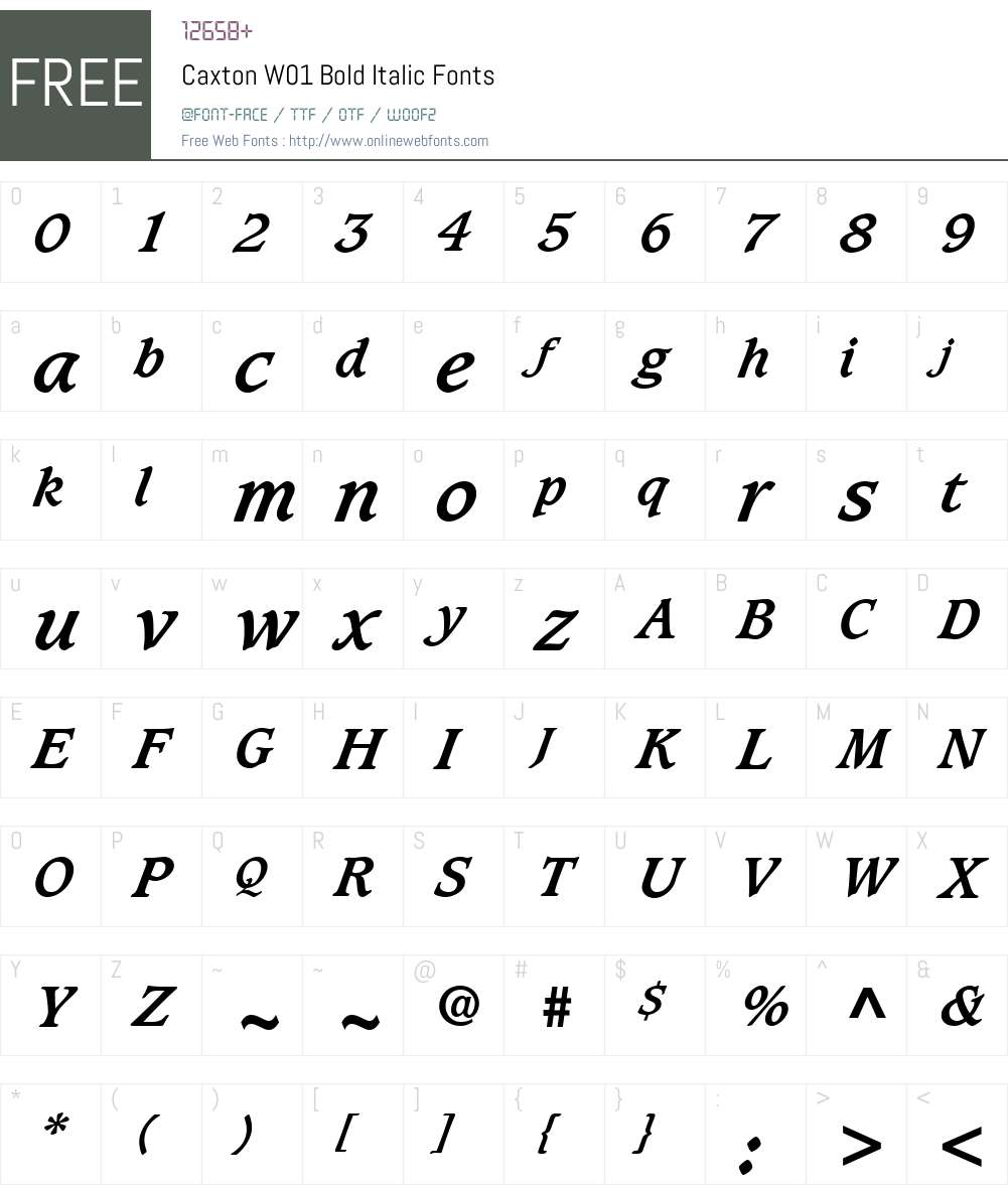 CaxtonW01-BoldItalic Font Screenshots