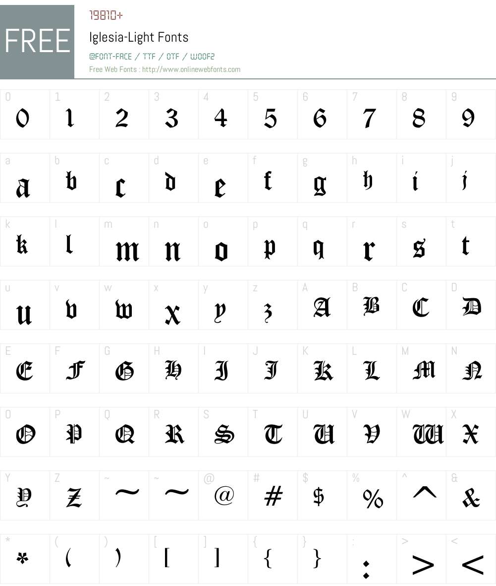 Iglesia-Light Font Screenshots