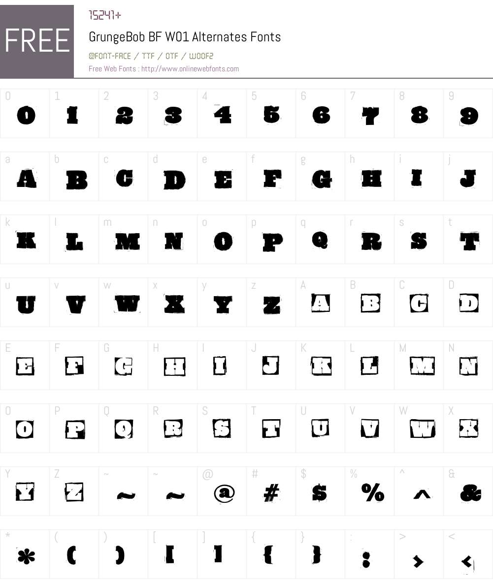 GrungeBobBFW01-Alternates Font Screenshots
