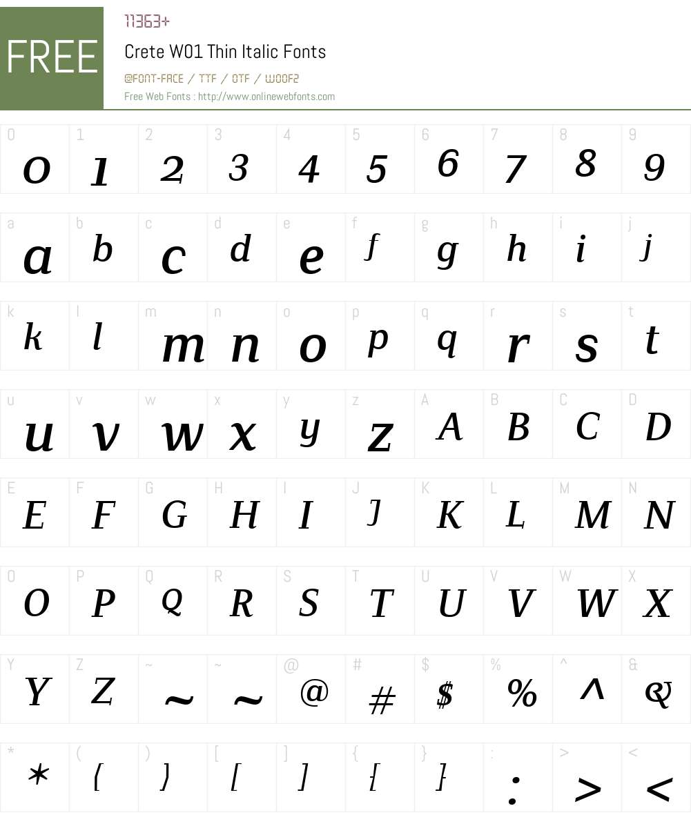 CreteW01-ThinItalic Font Screenshots