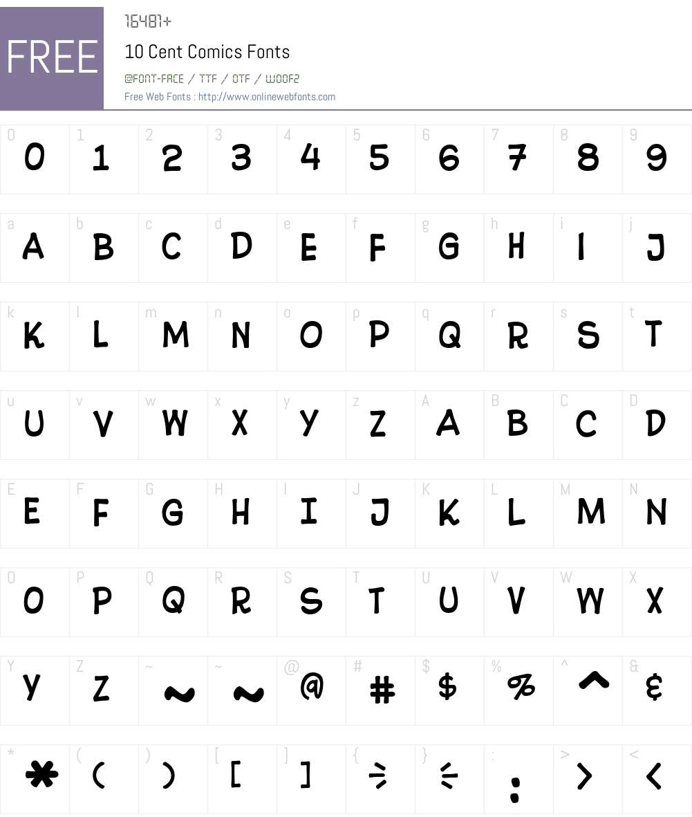 10CentComics Font Screenshots