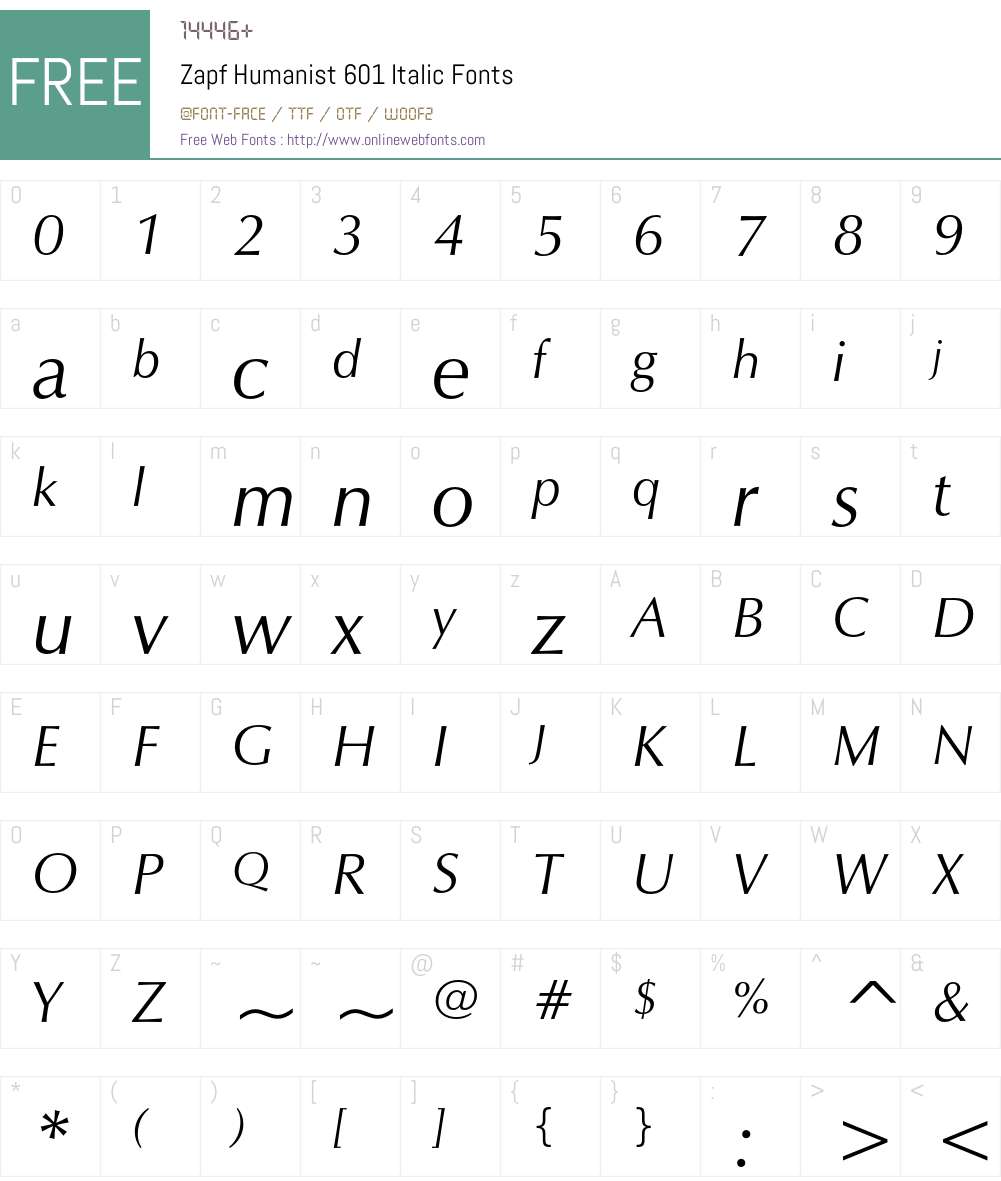 Zapf Humanist 601 Font Screenshots