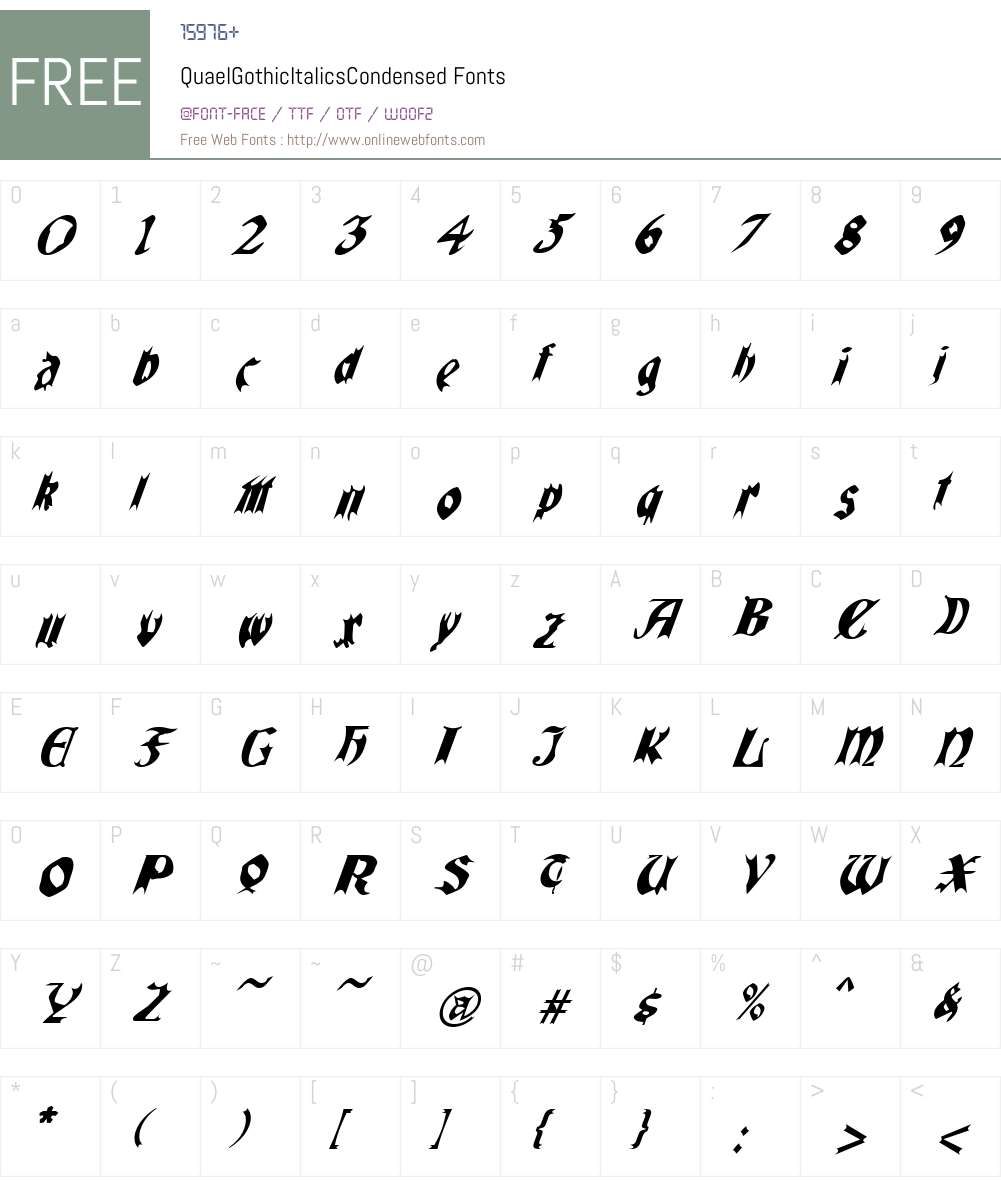 QuaelGothicItalicsCondensed Font Screenshots