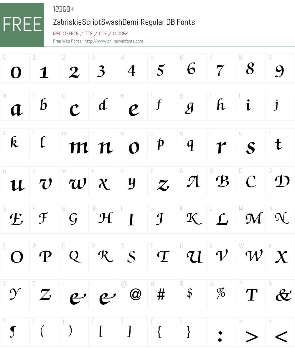 ZabriskieScriptSwashDemi DB Font Screenshots