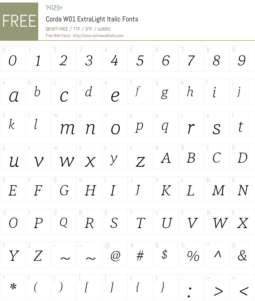 CordaW01-ExtraLightItalic Font Screenshots