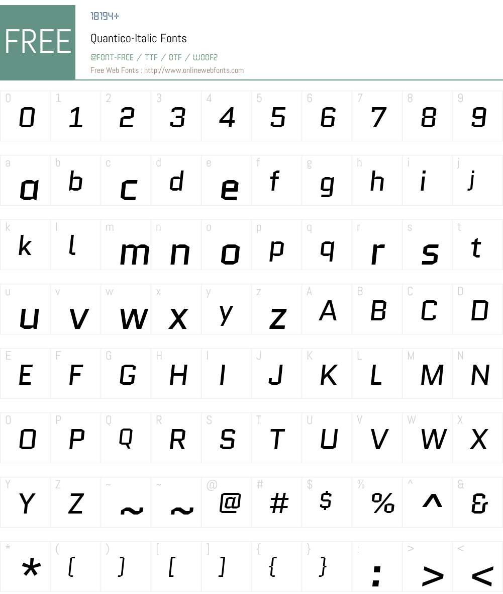 Quantico-Italic Font Screenshots