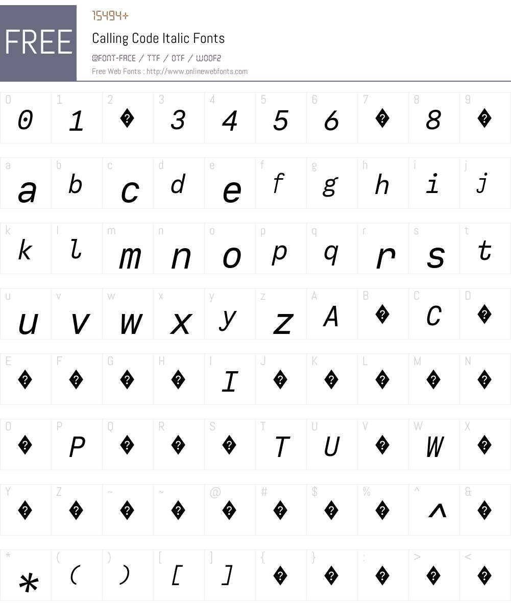 CallingCode-Italic Font Screenshots