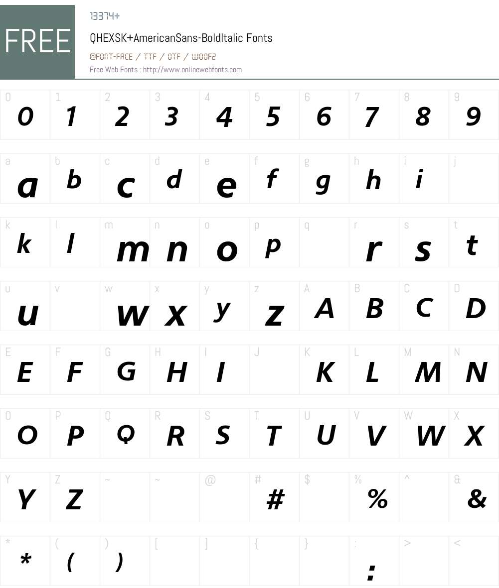 QHEXSK+AmericanSans-BoldItalic Font Screenshots