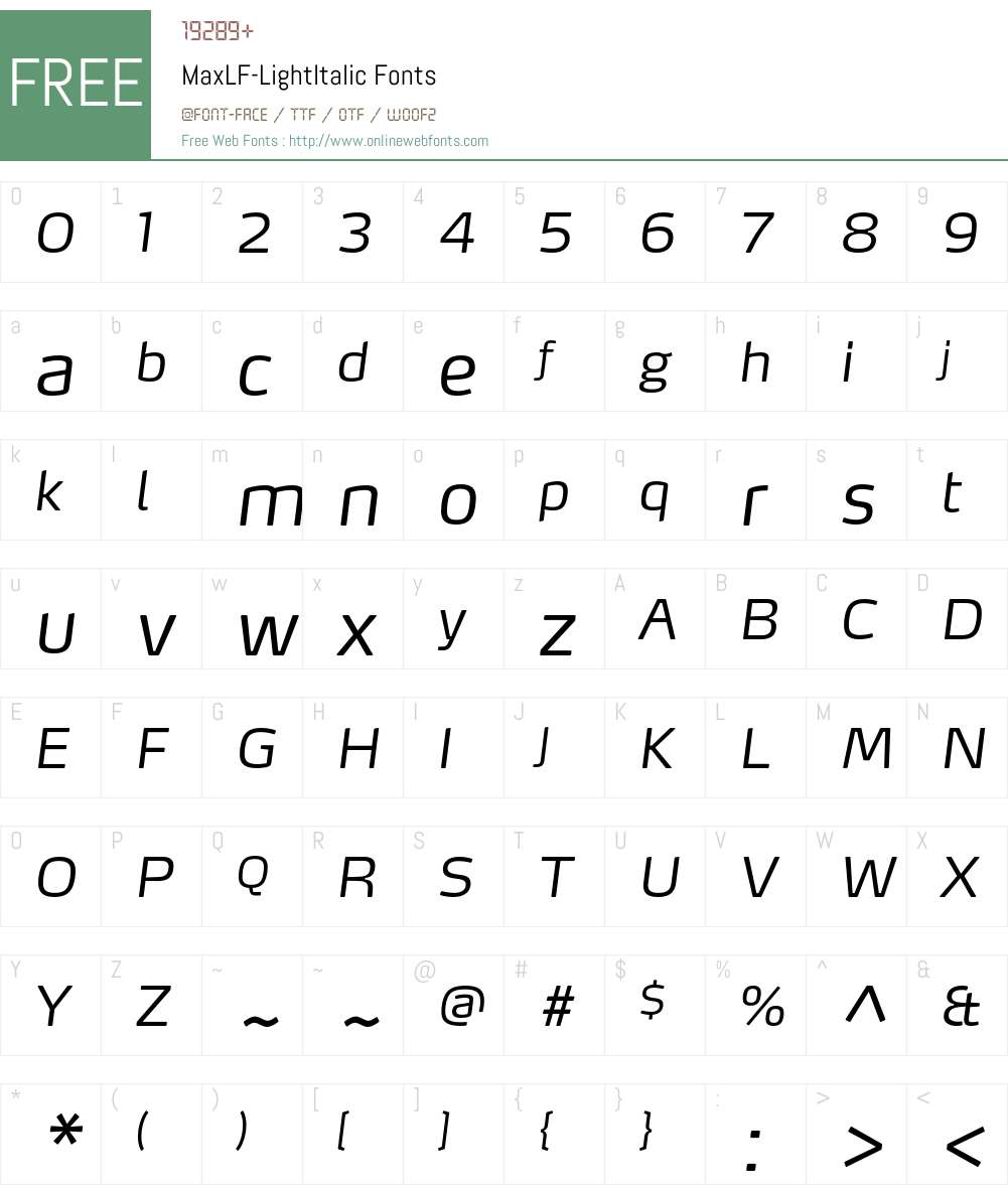 MaxLF-LightItalic Font Screenshots