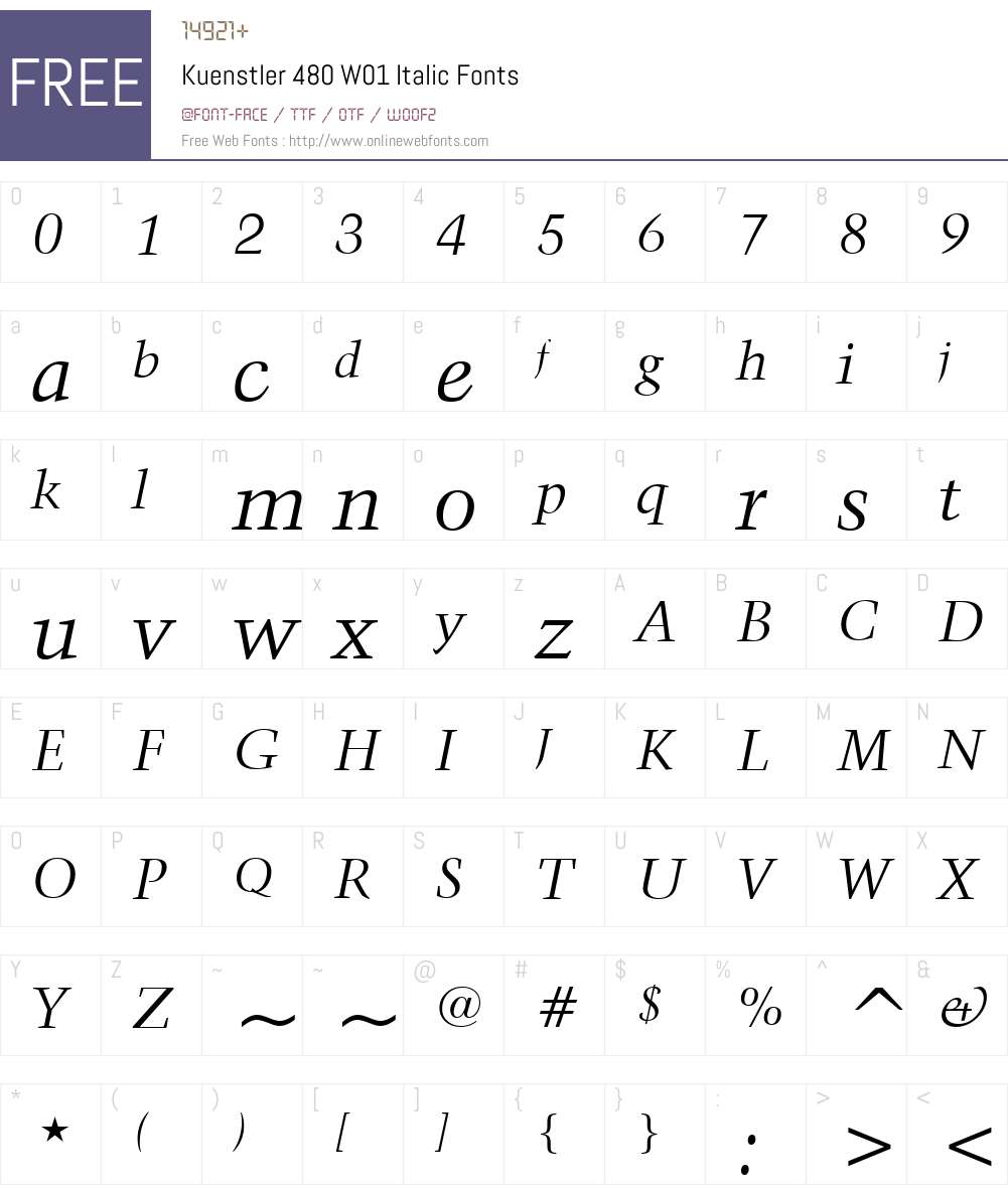 Kuenstler480W01-Italic Font Screenshots